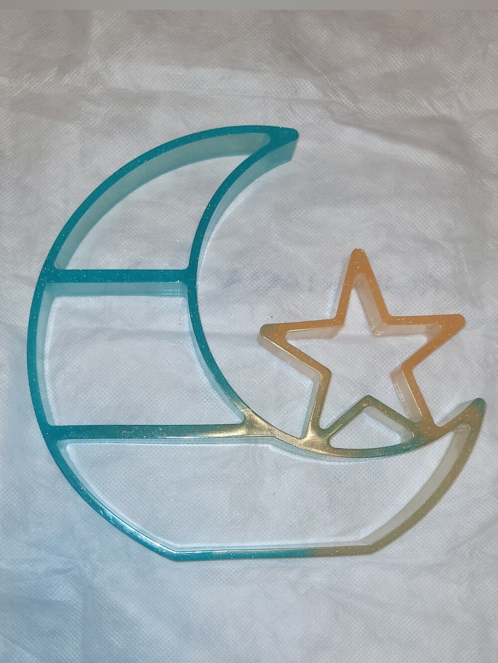 Moon & Star Wall Accent - Teal to Gold Sparkly.